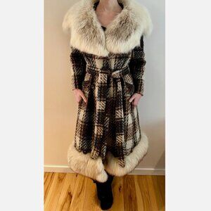 Genuine Fur Coat Vintage Luxury Fox Plaid Penny Lane Princess Hollywood Swing